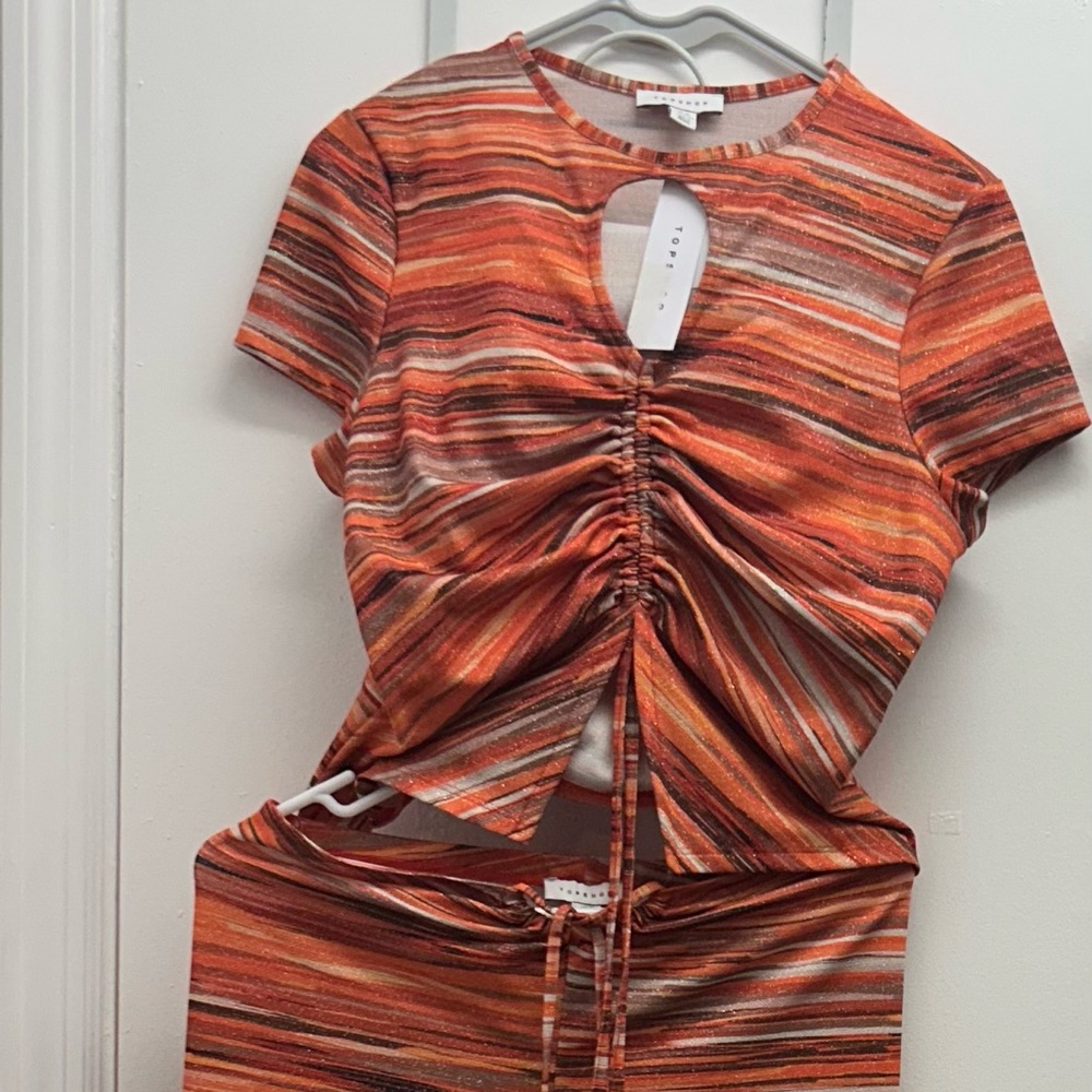 Co-ord Glitter Space Dye Knit Pants In Orange